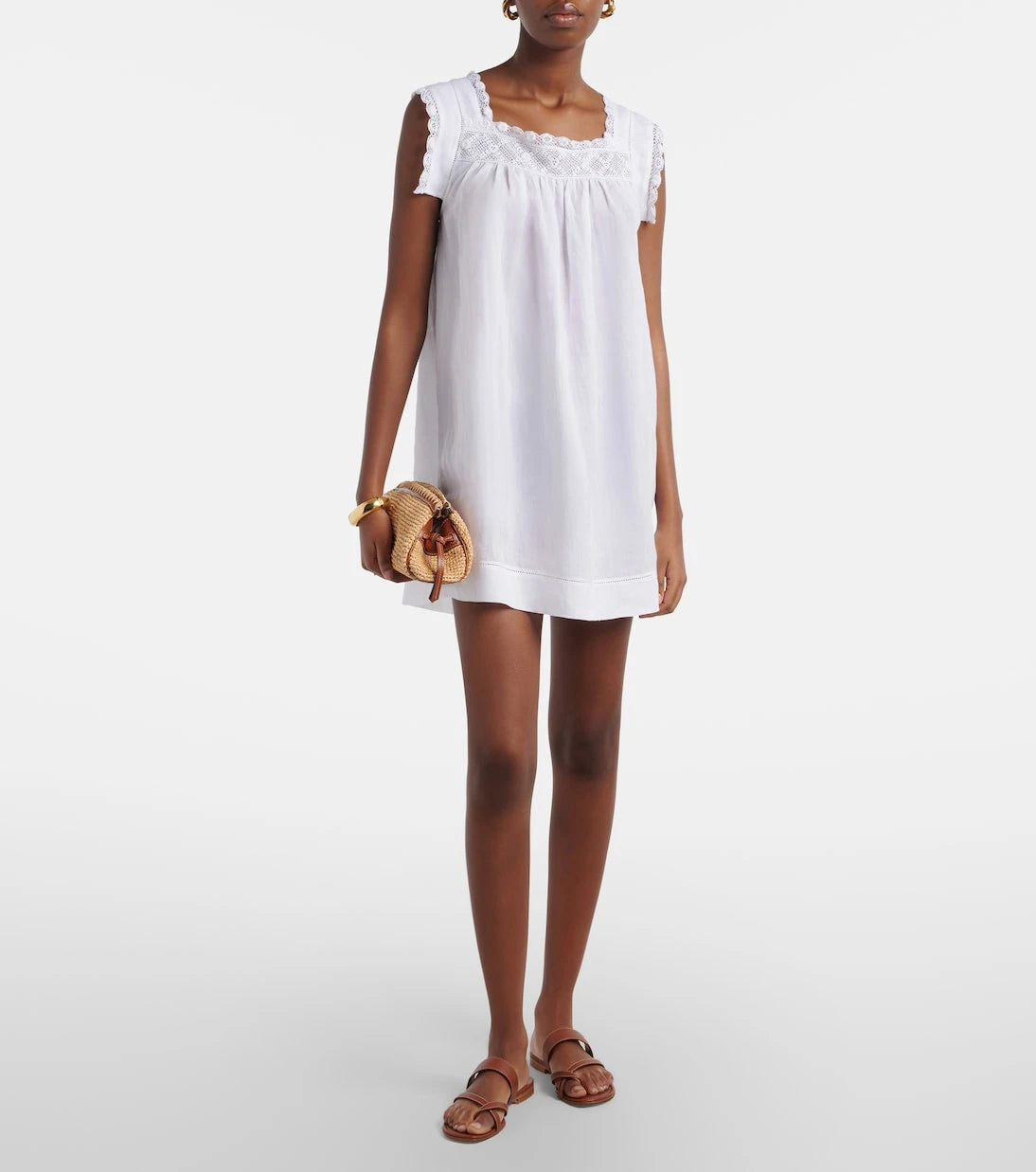 Dôen - Almadia lace-trimmed ramie minidress