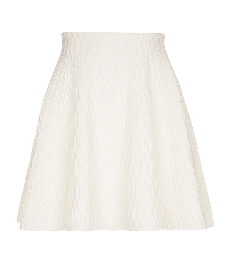Balmain White Crocodile-Knit Flared Midi Skirt
