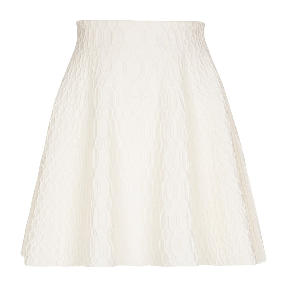 Balmain White Crocodile-Knit Flared Midi Skirt