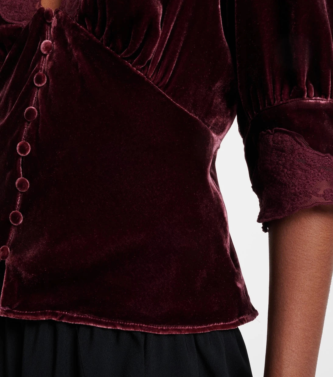 Rixo - Amanda lace-trimmed velvet top