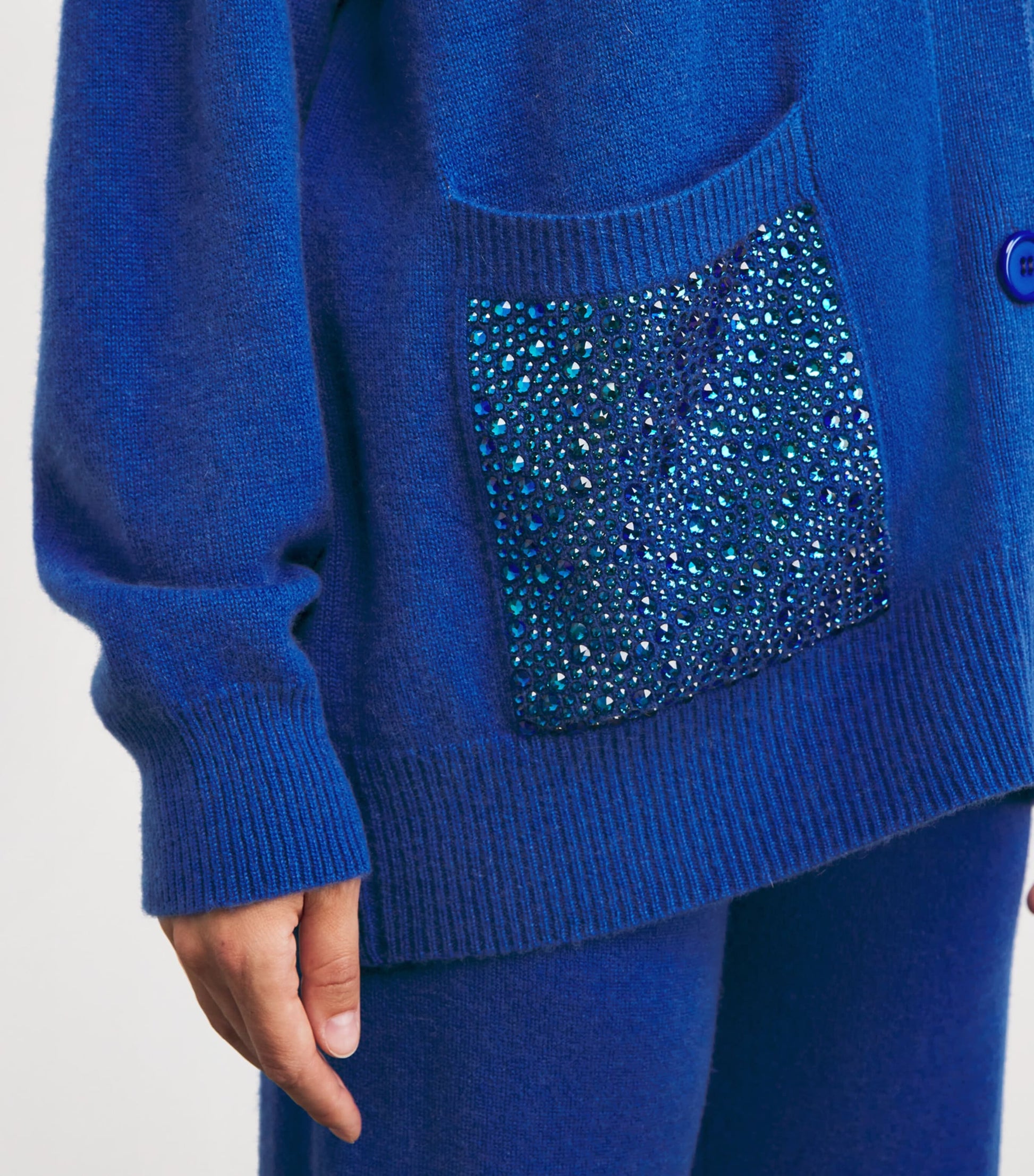 William Sharp Blue Cashmere Crystal-Embellished Cardigan