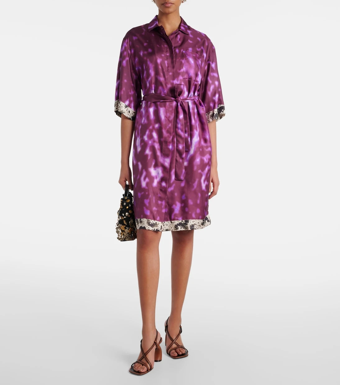 Dries Van Noten - Belted printed silk shirt dress