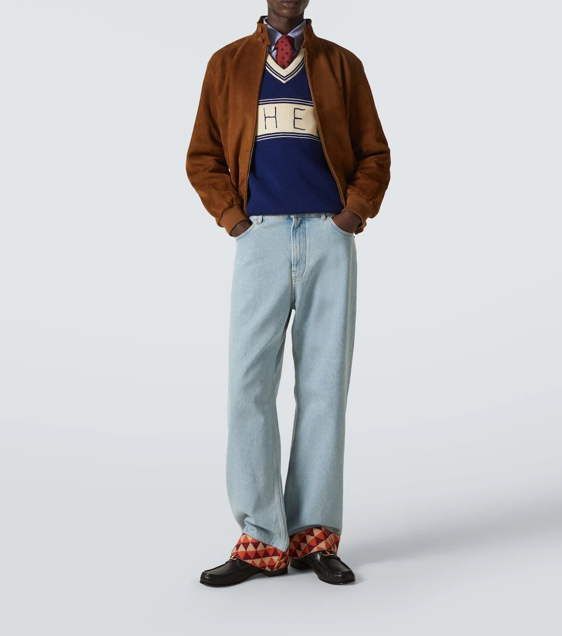 Valentino - Jacquard-trimmed wide-leg jeans