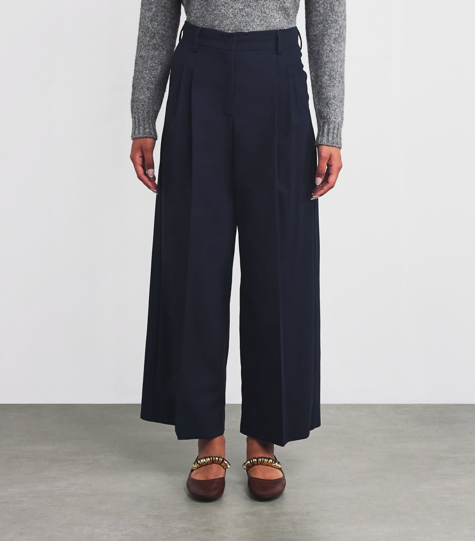 Weekend Max Mara Blue Cotton Wide-Leg Trousers