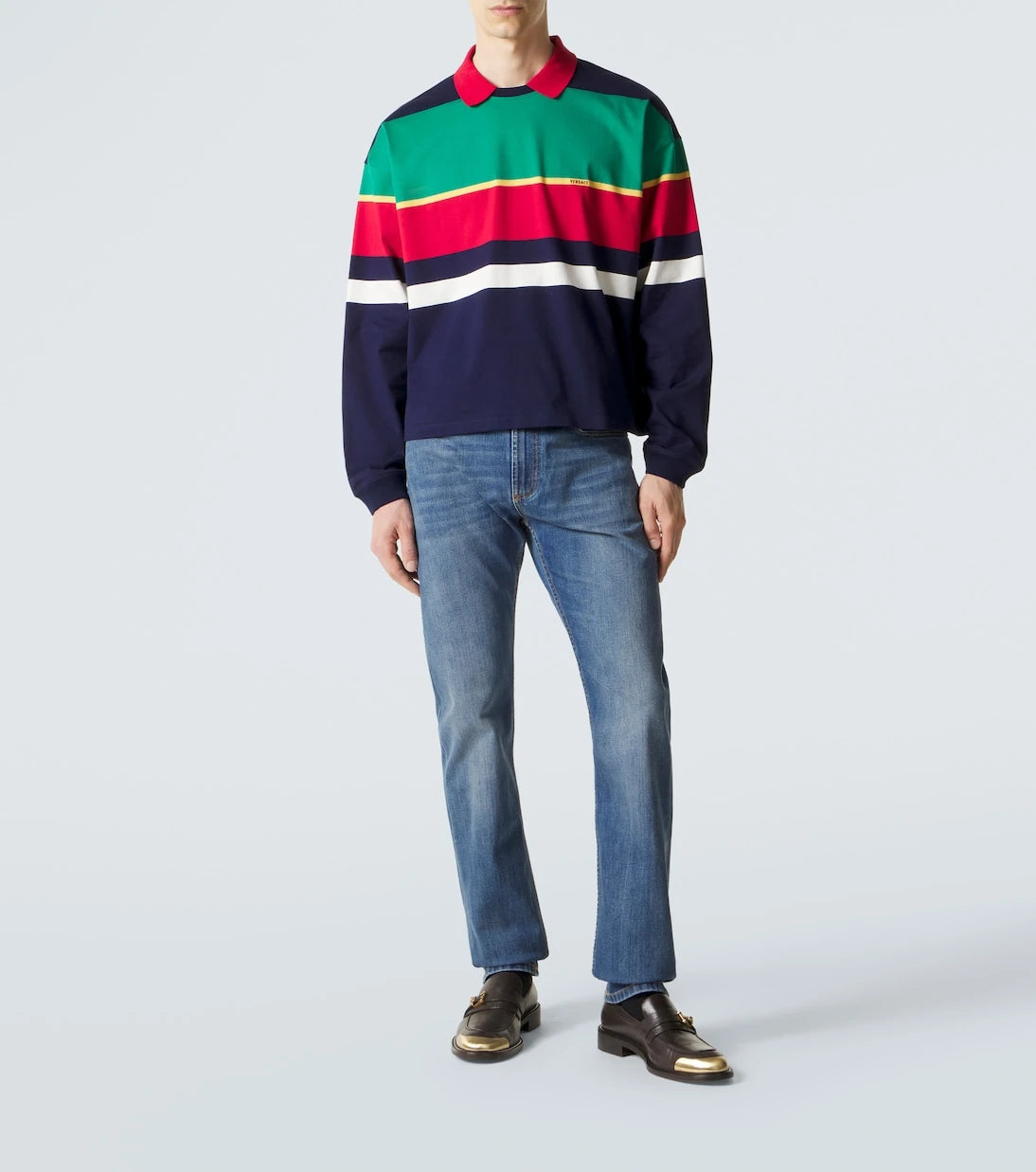 Versace - Colorblocked cotton jersey polo sweatshirt