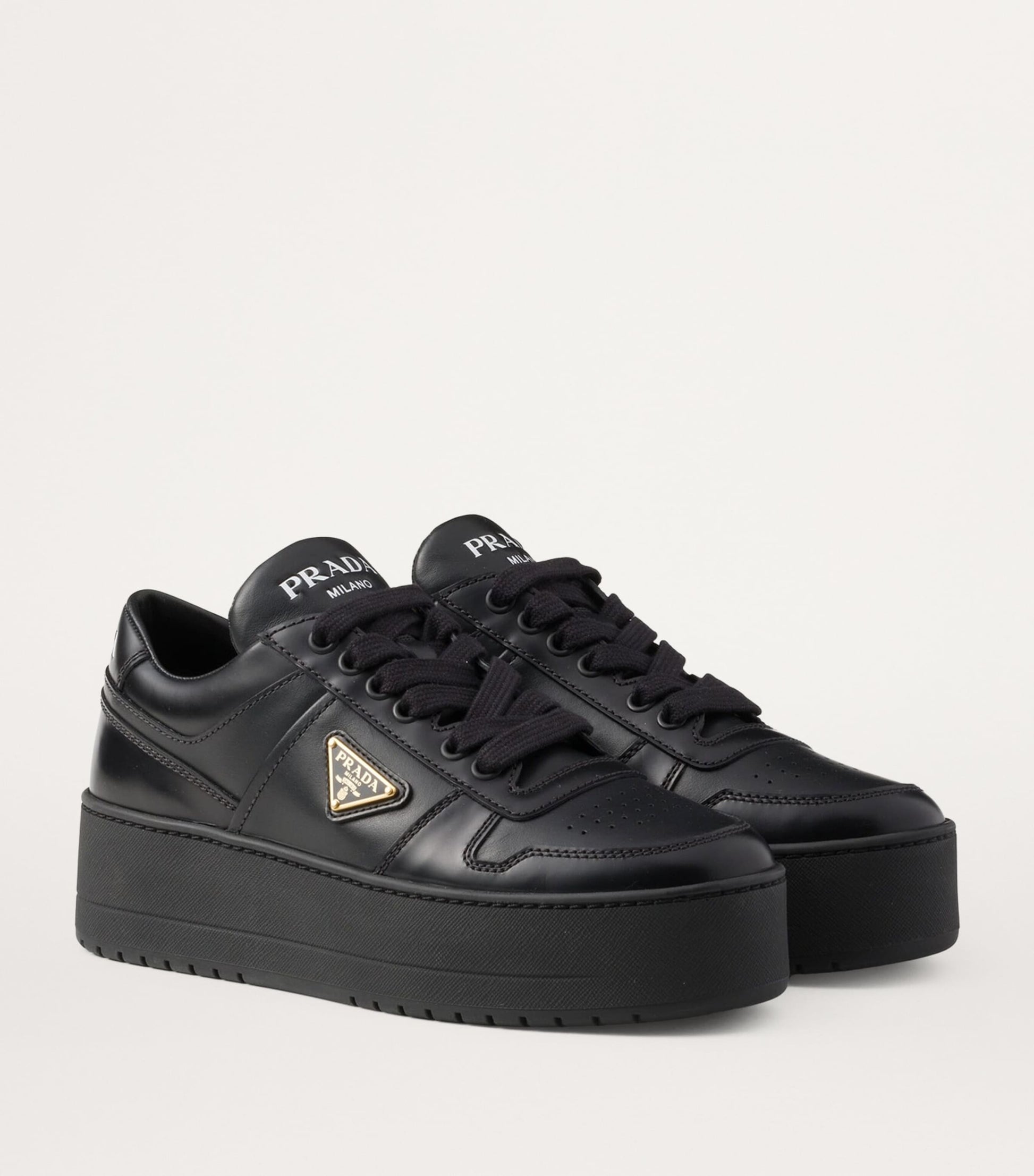 Prada Black Leather Downtown Bold Sneakers 50