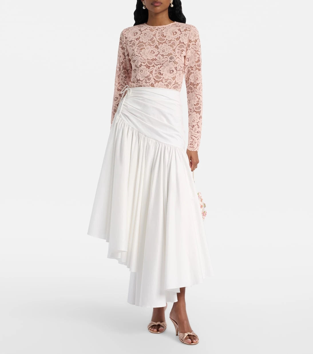Self-Portrait - Asymmetric cotton poplin midi skirt