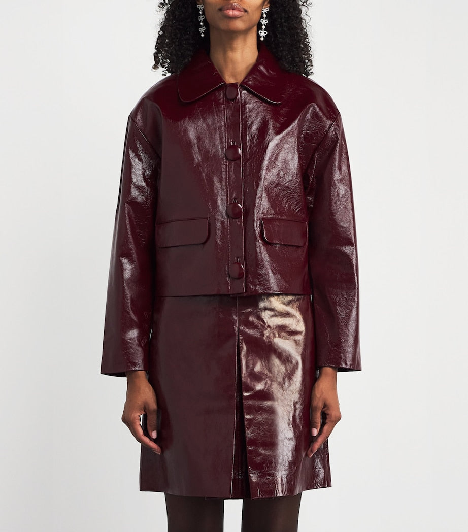 Self-Portrait Burgundy Patent Leather Jacket
