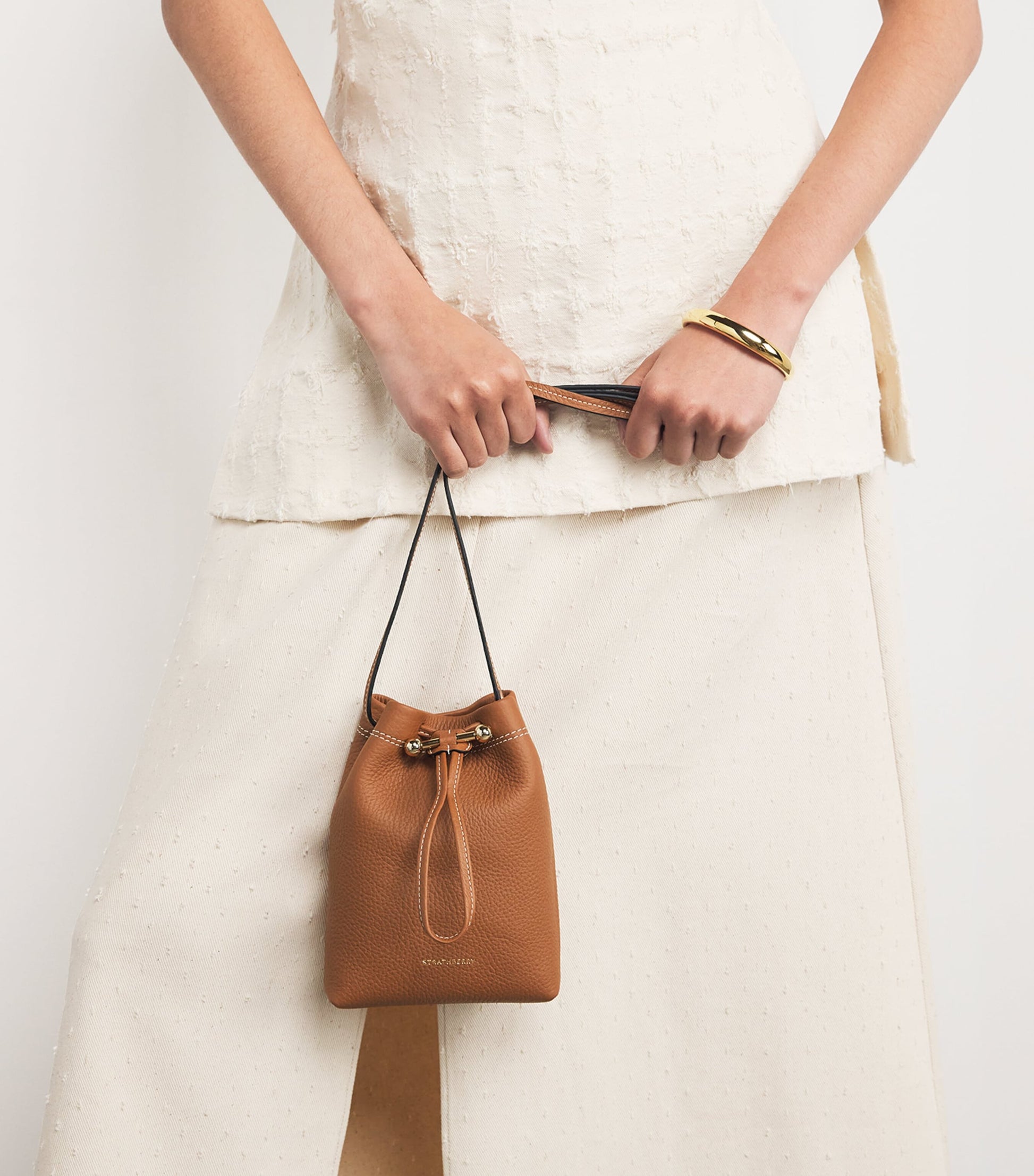 Strathberry Brown Midi Leather Osette Pouch