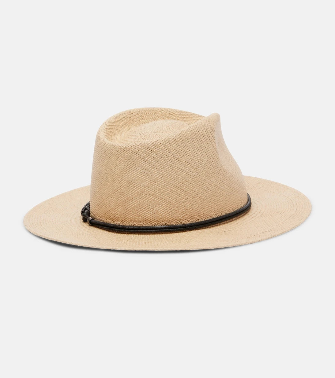 Brunello Cucinelli - Monili leather-trimmed straw fedora hat