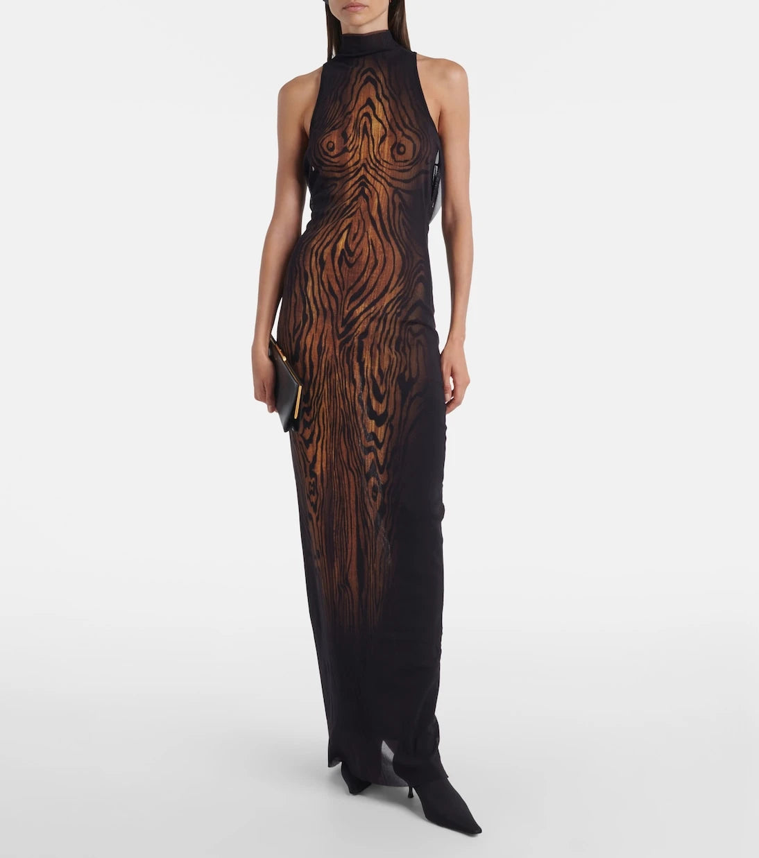 Jean Paul Gaultier - Wood printed mesh maxi dress
