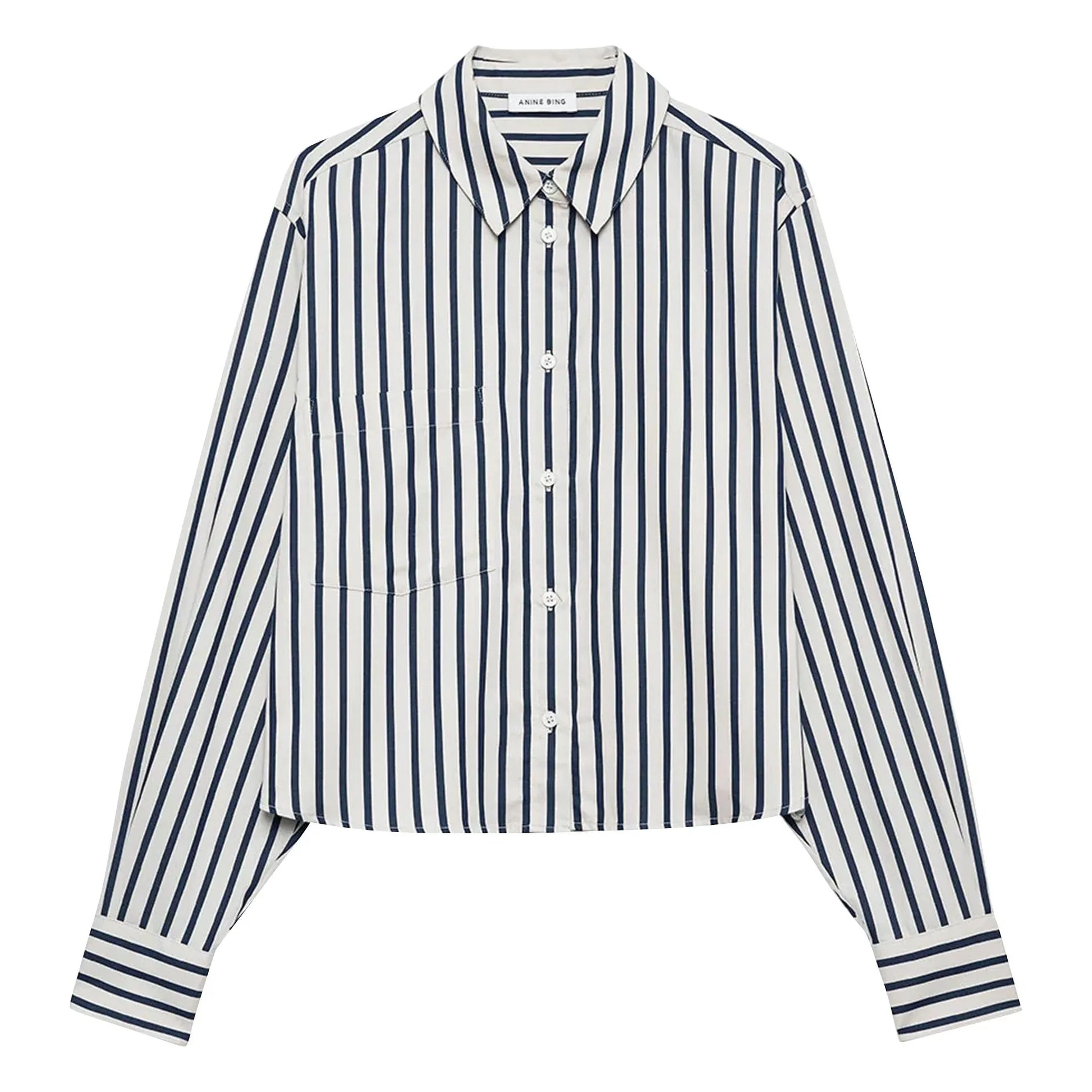 Anine Bing - Essie Striped Crop Shirt | Navy blue