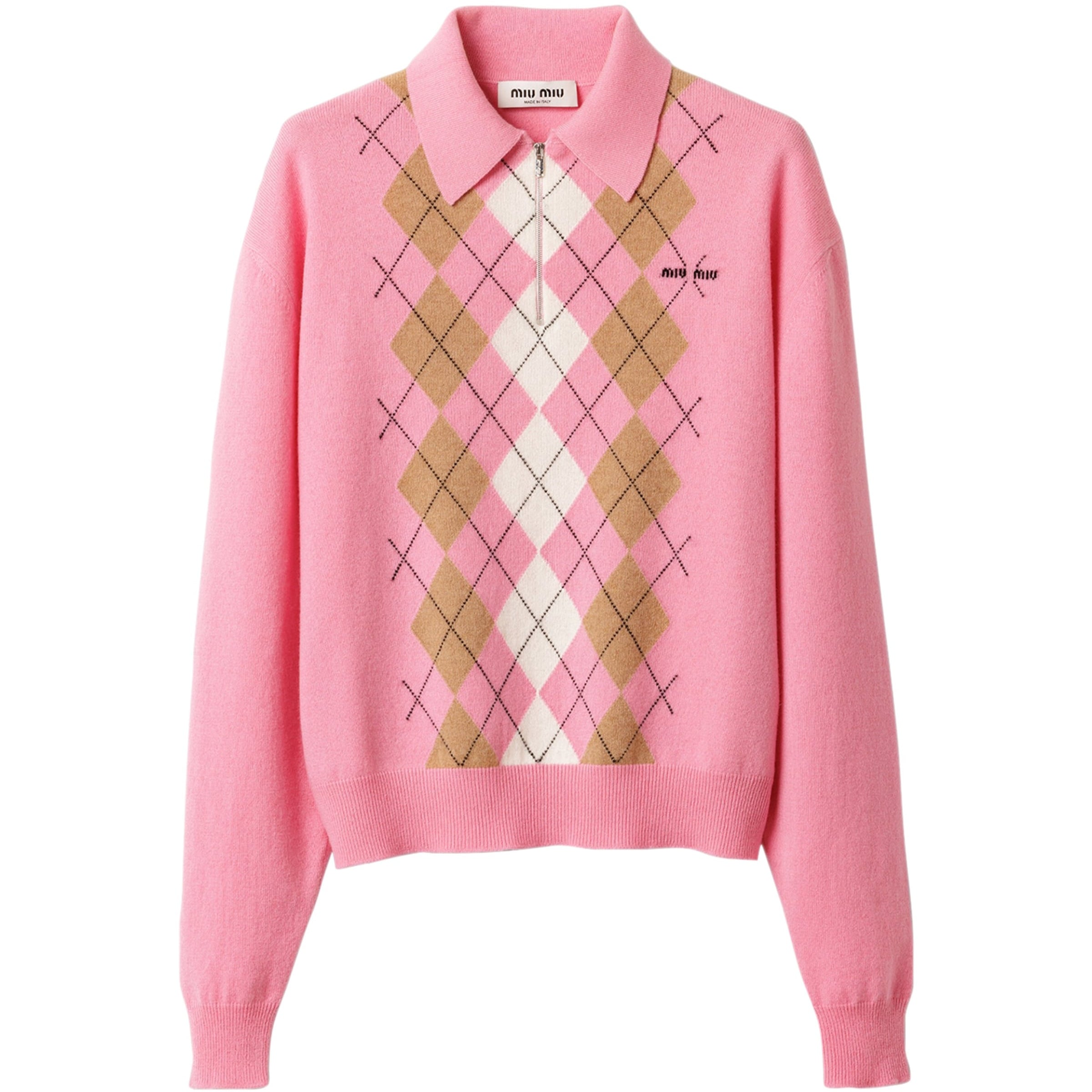 Pink Cashmere Zip-Up Polo Sweater