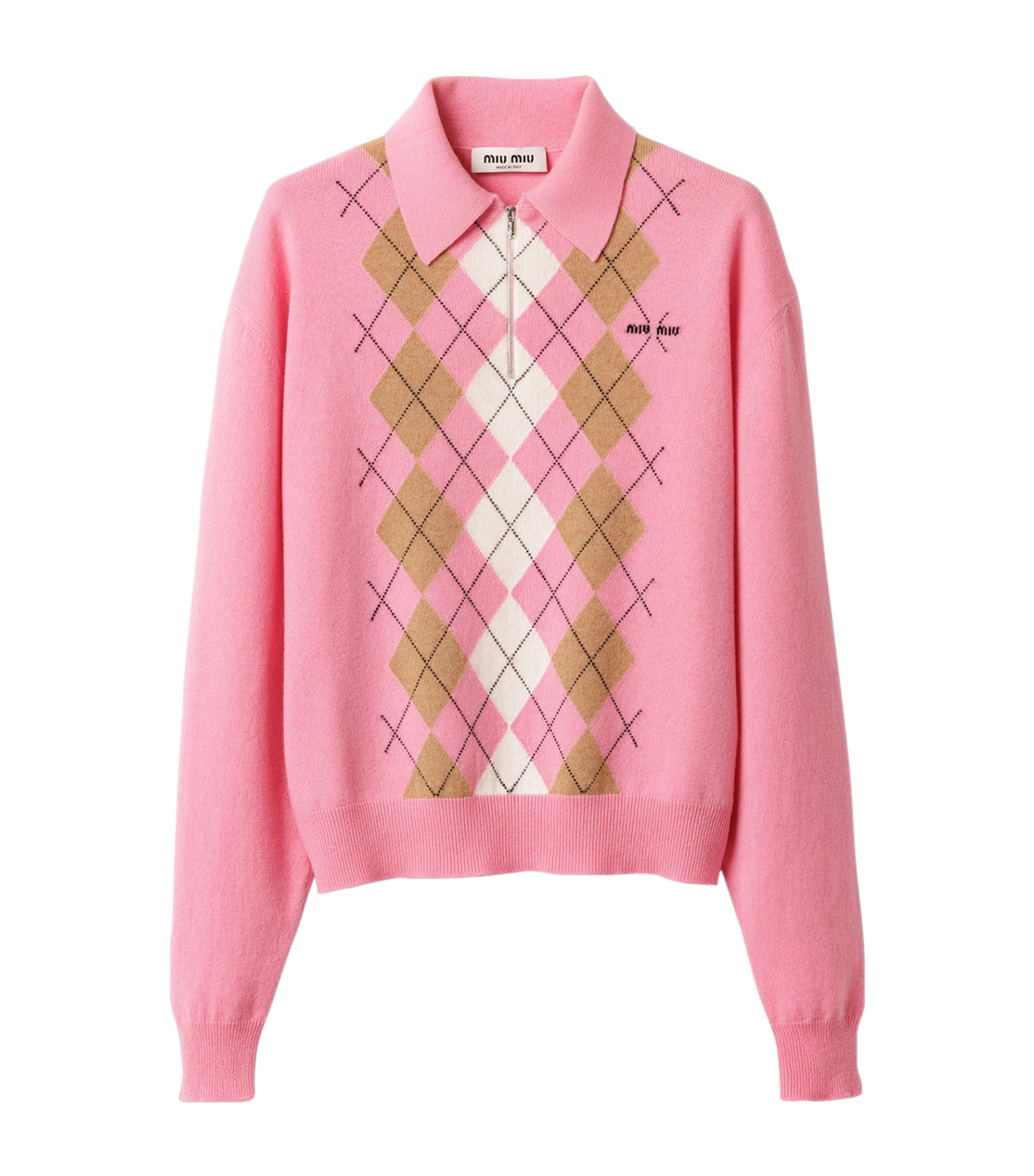 Pink Cashmere Zip-Up Polo Sweater