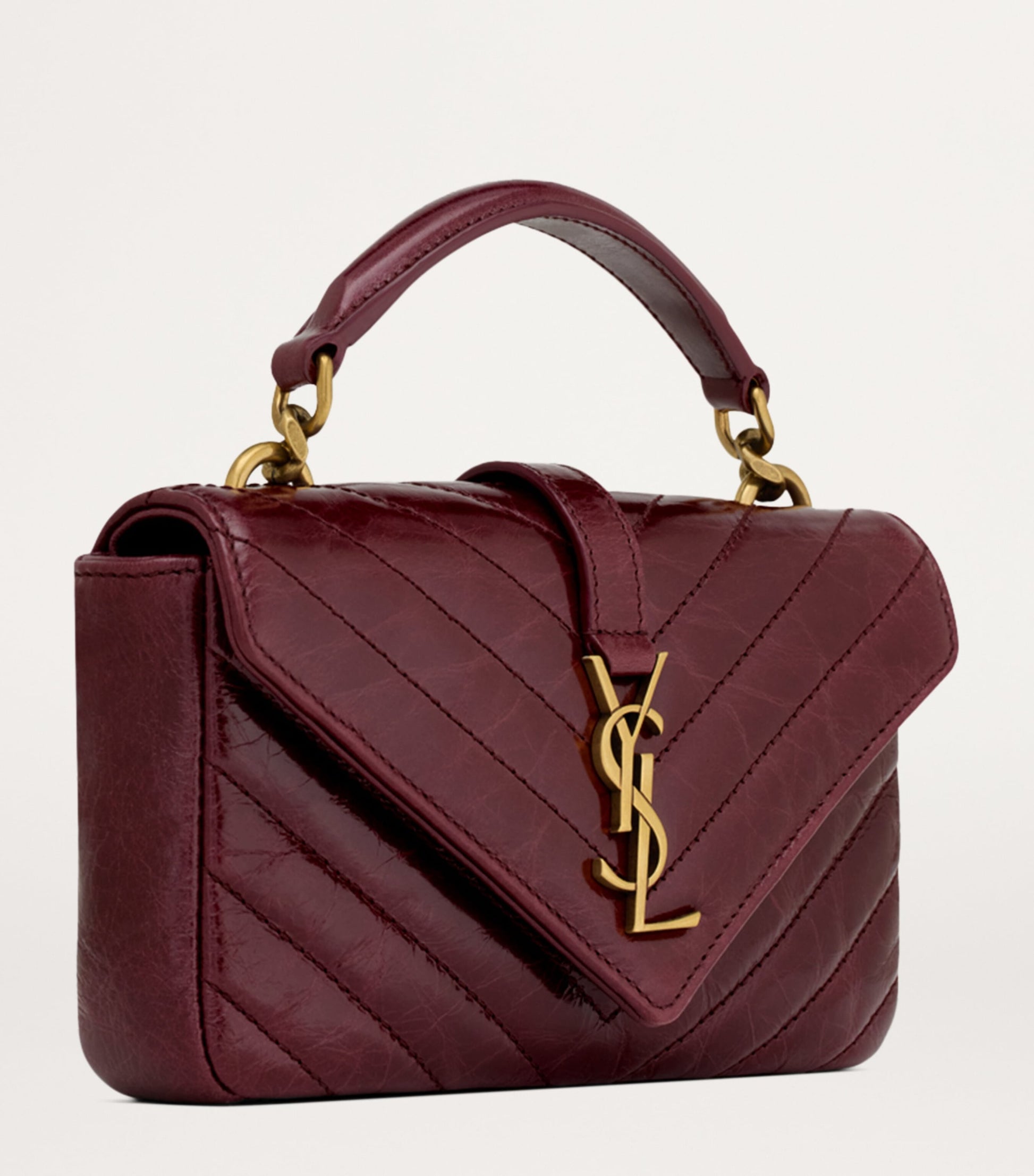 Saint Laurent Burgundy Leather College Top-Handle Bag