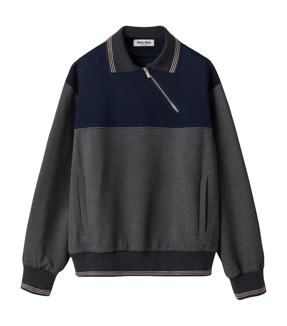 Asymmetric-Zip Polo Sweatshirt