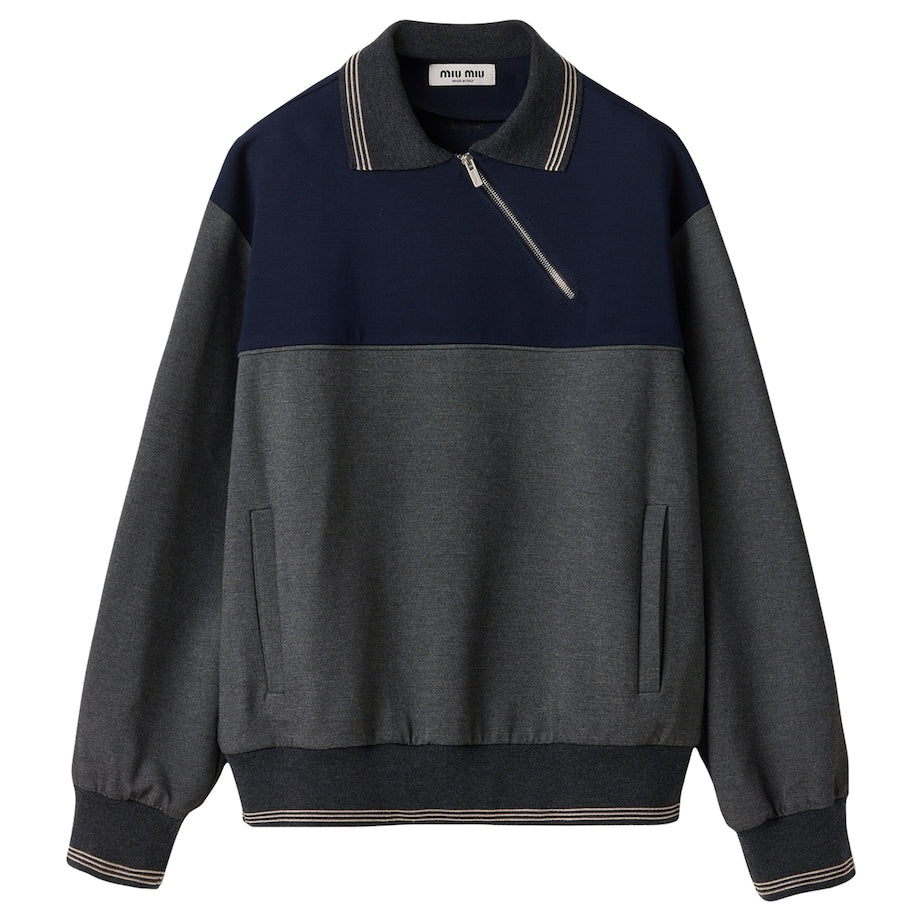 Asymmetric-Zip Polo Sweatshirt