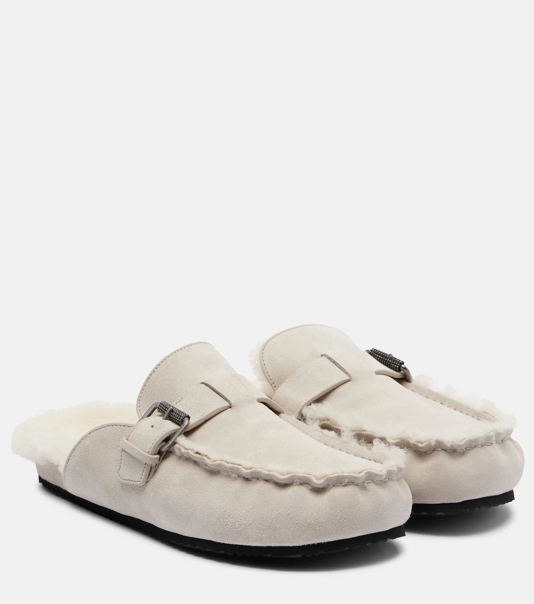 Brunello Cucinelli - Monili shearling-lined suede mules