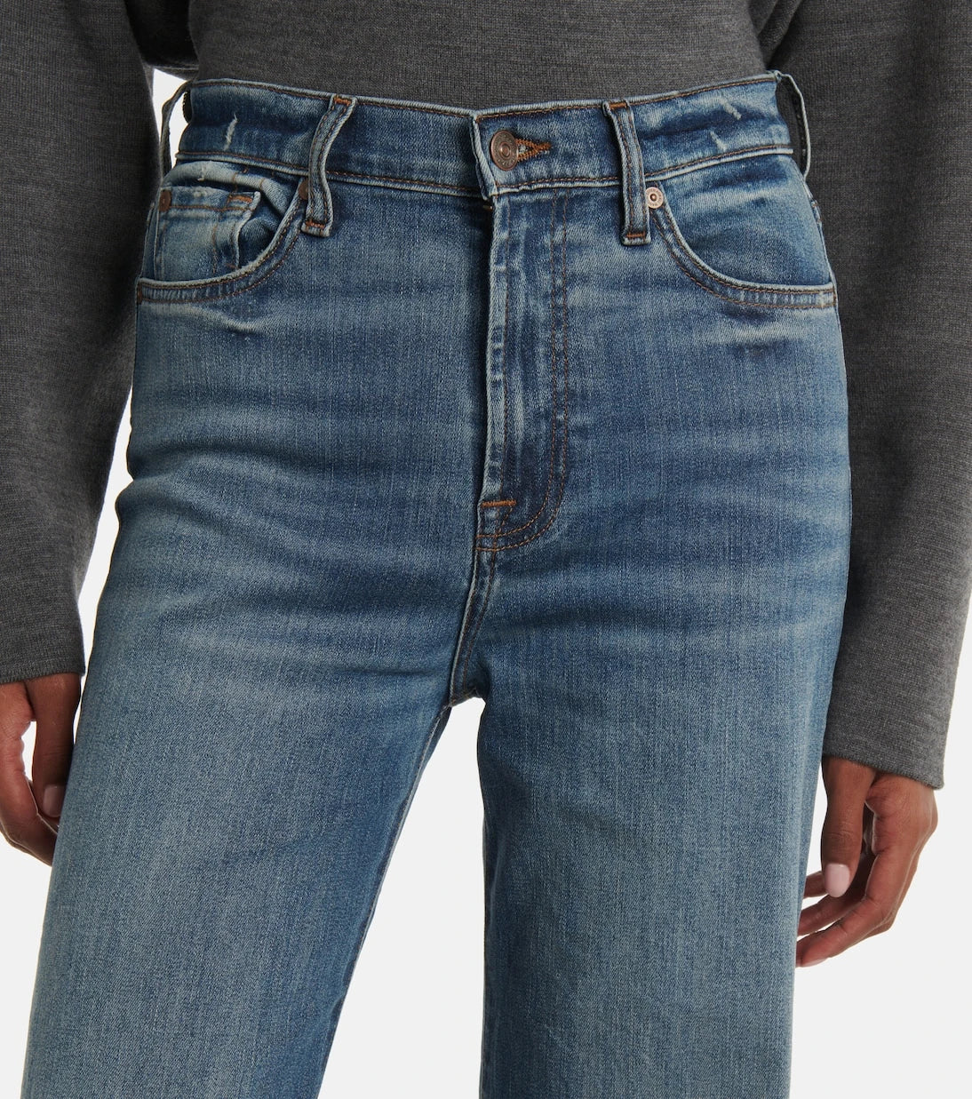 7 For All Mankind - بنطلون جينز مودرن دوجو بقصة واسعة وخصرٍ عالٍ