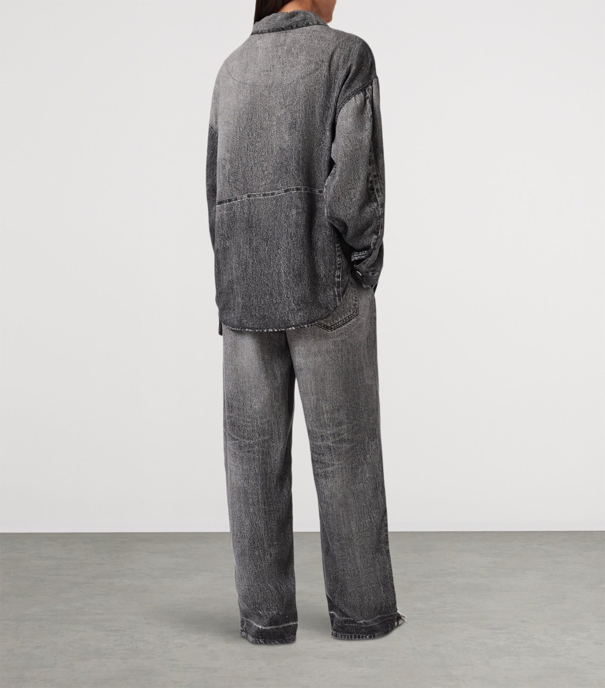 AllSaints Black Tyler Illusion Print Wide-Leg Trousers