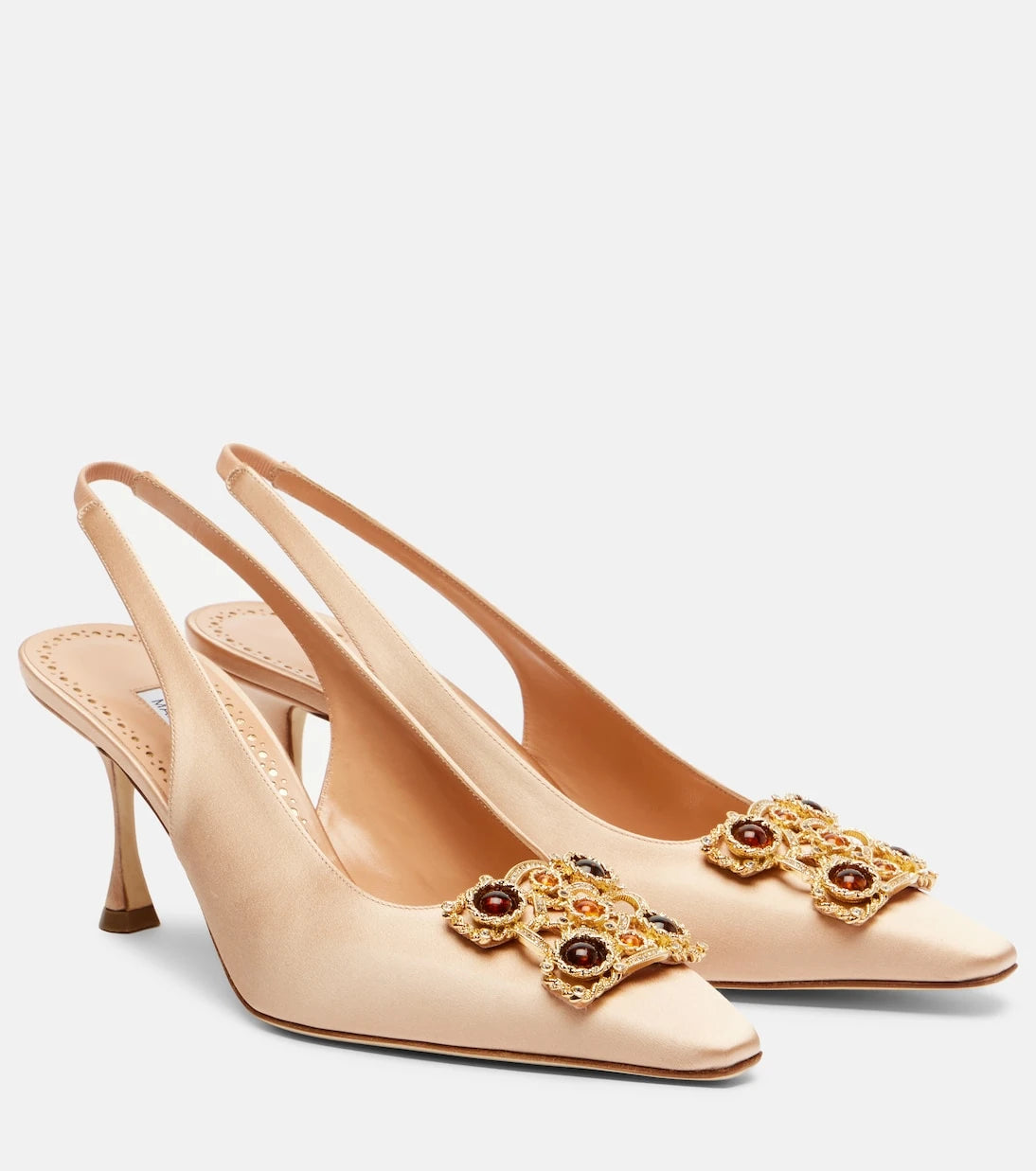 Manolo Blahnik - Cupida 70 embellished satin slingback pumps