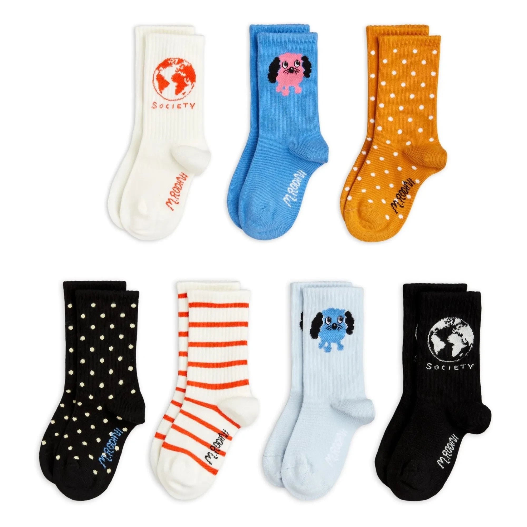 Mini Rodini - Pack of 7 Pairs of Doggies Organic Cotton Socks | White