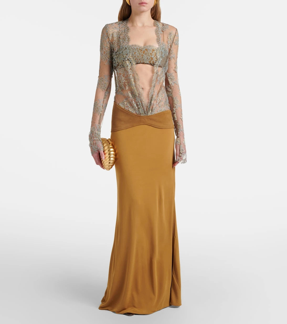Christopher Esber - Sèpienne lace and suede gown