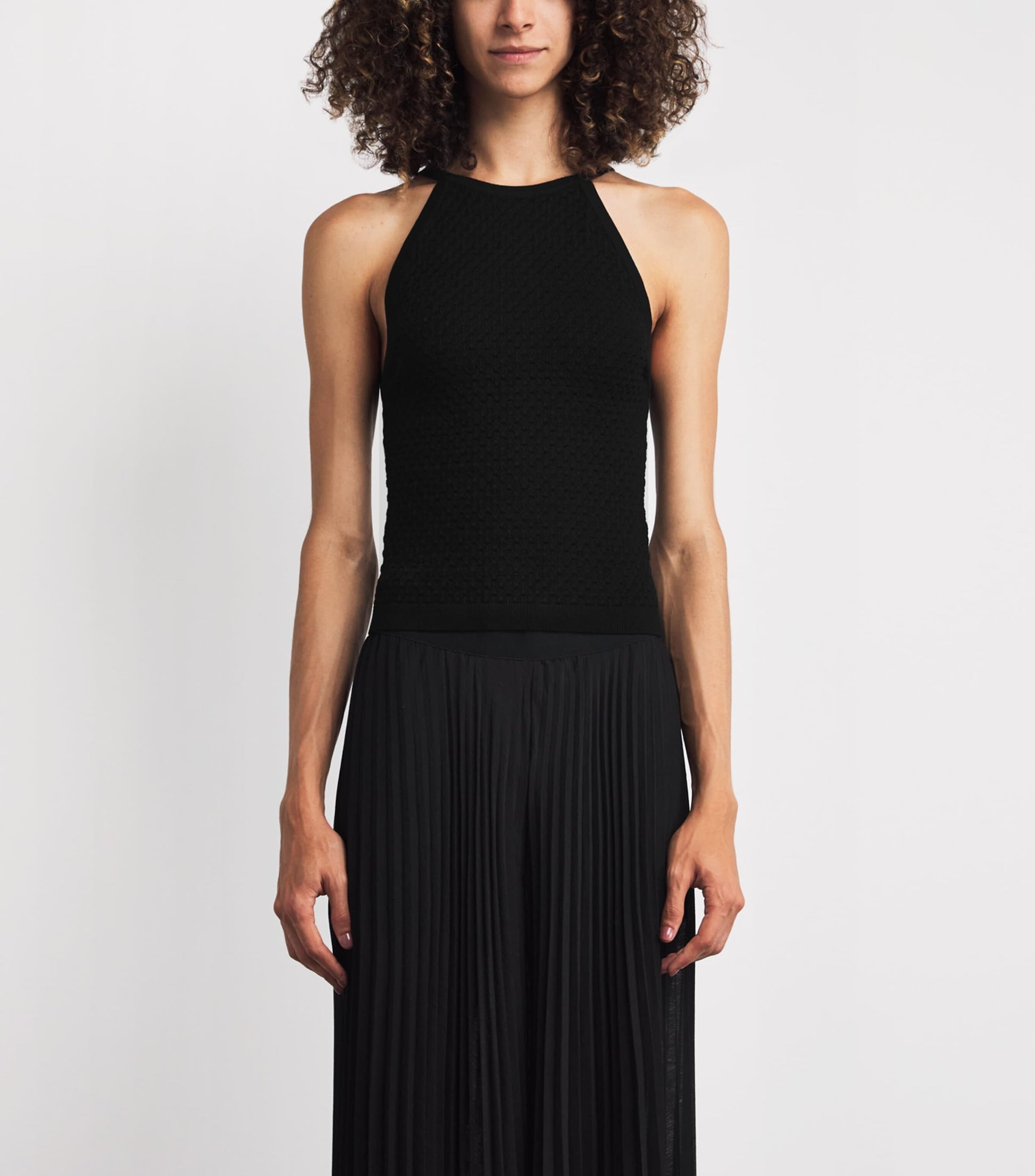 Alice+Olivia Black Heidi Pointelle Tank Top