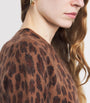 ME+EM Brown Merino Wool-Cashmere Leopard Print T-Shirt