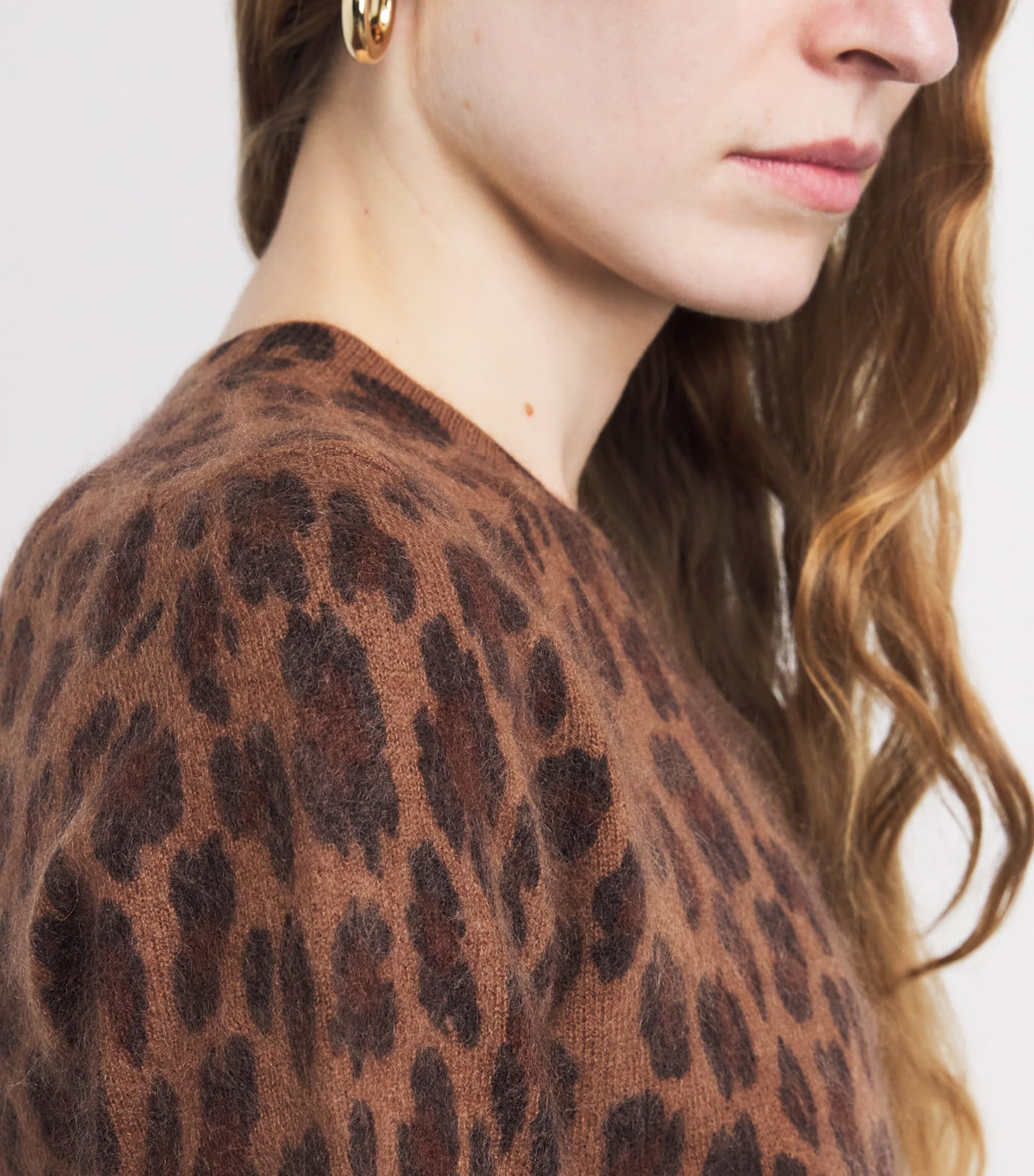 ME+EM Brown Merino Wool-Cashmere Leopard Print T-Shirt