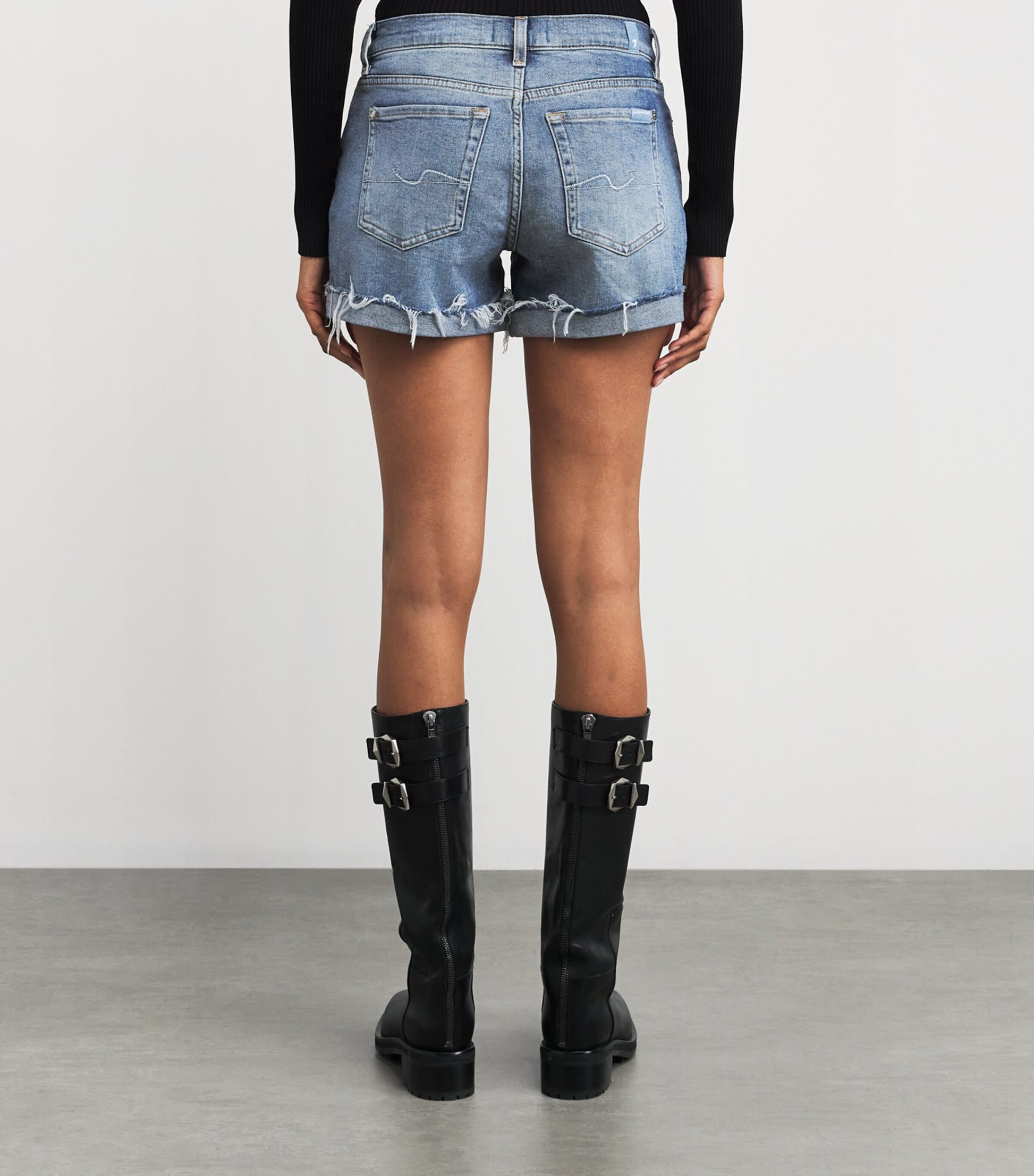 Blue Mid Roll Denim Shorts