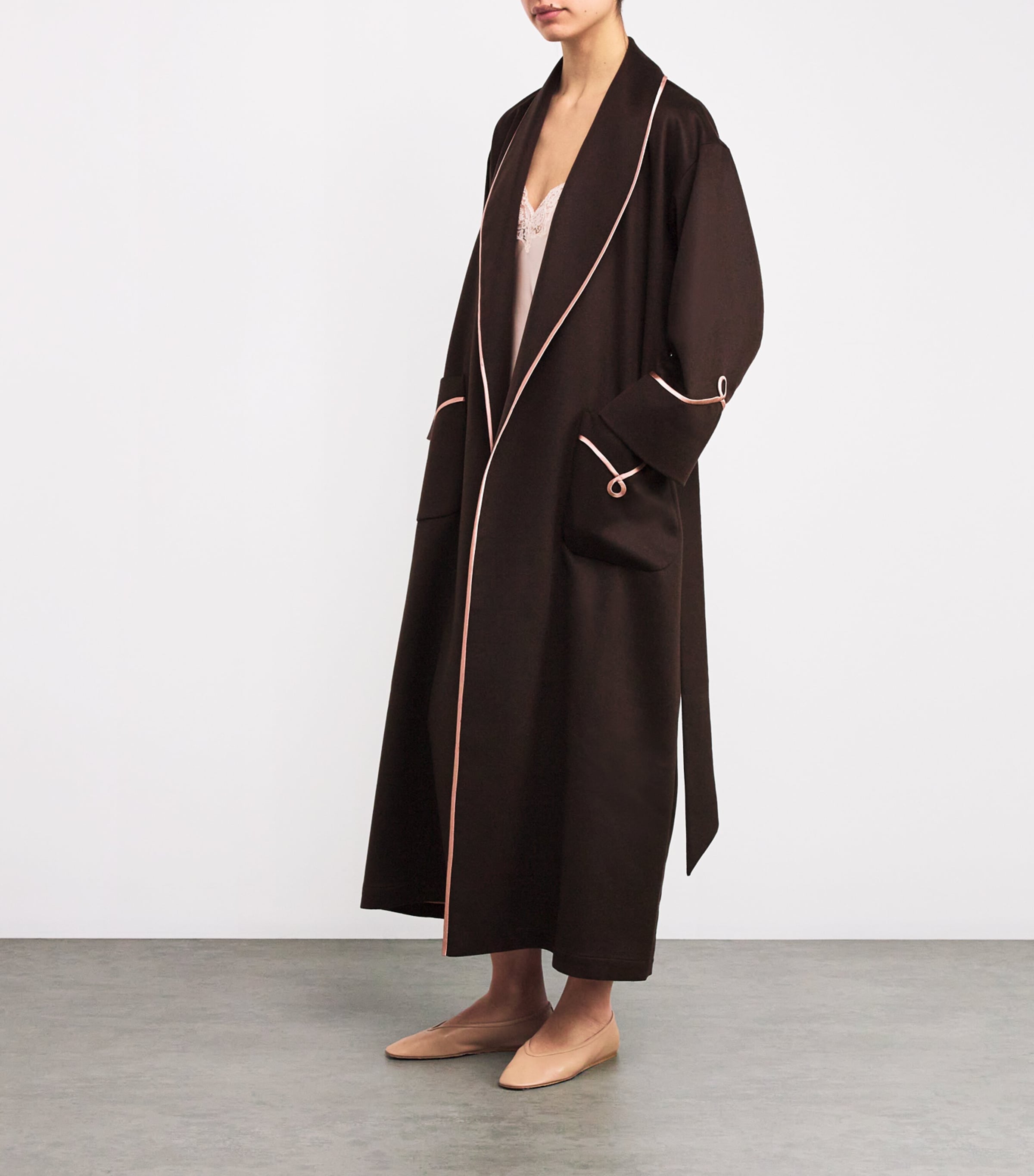 Daniel Hanson Brown Cashmere Silk-Lined Robe