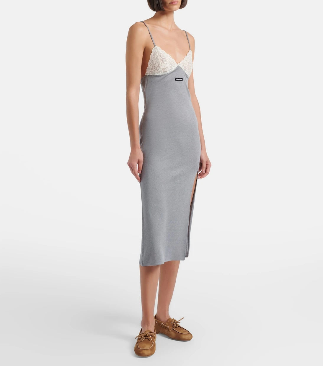 Miu Miu - Lace-trimmed silk jersey midi dress