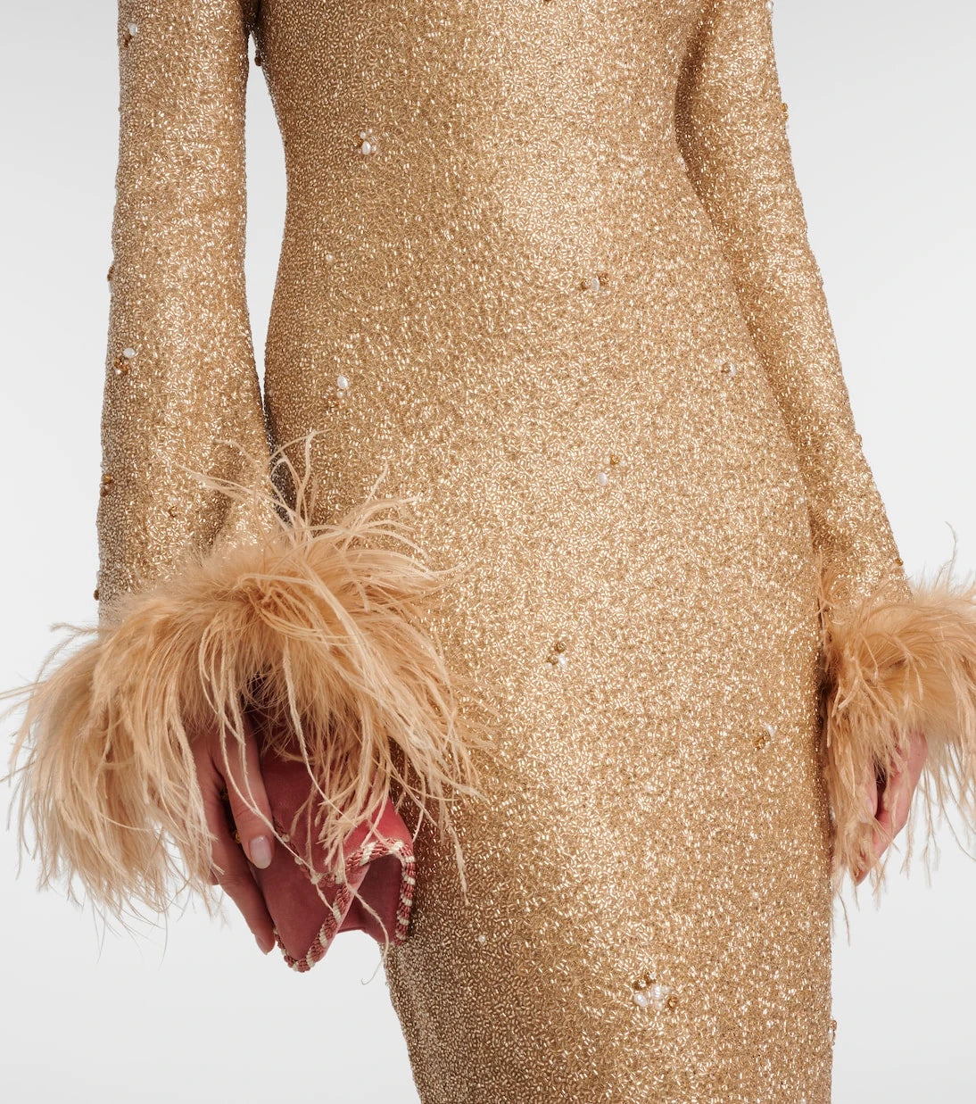 Clio Peppiatt - Mae embellished feather-trimmed gown
