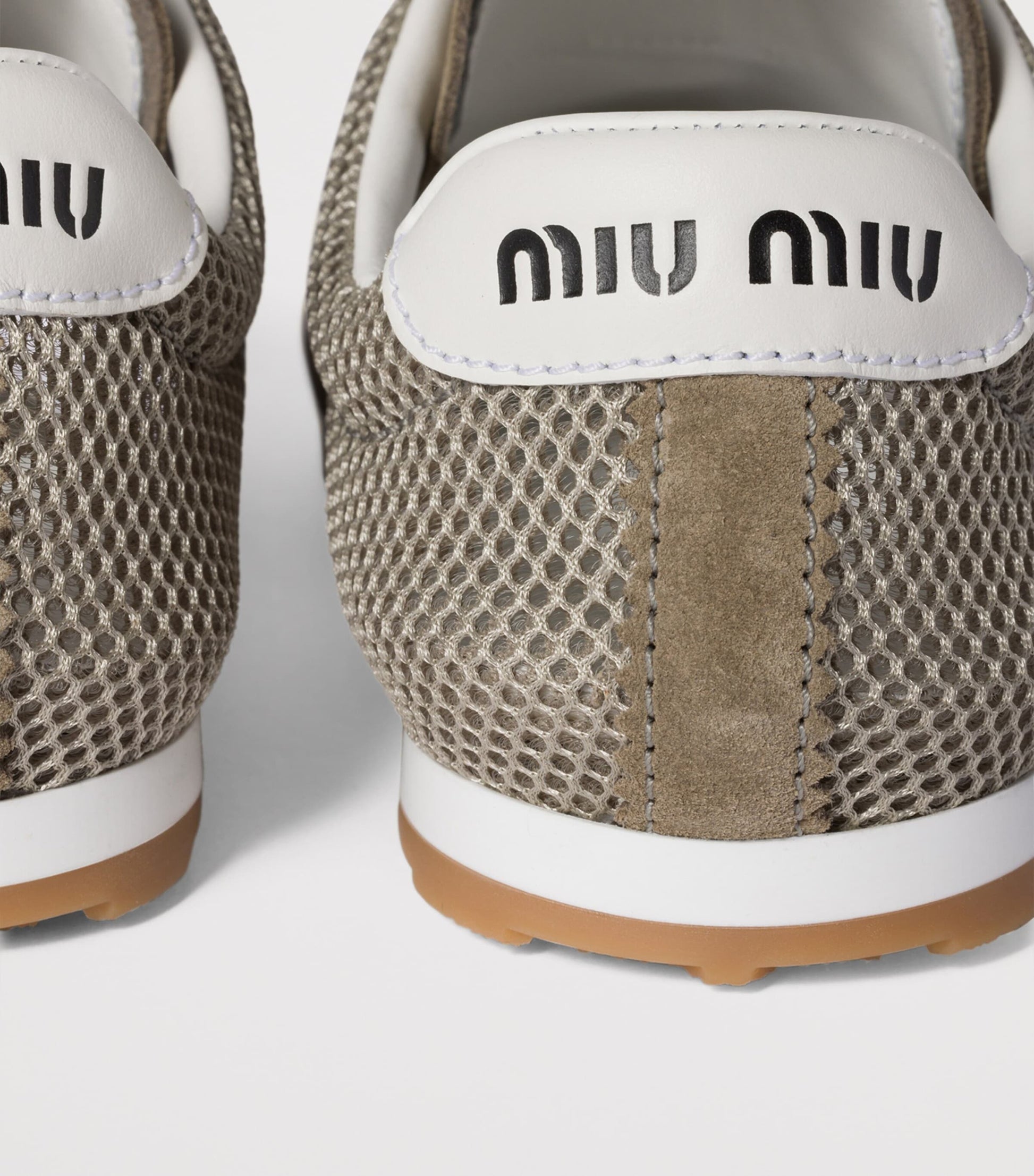 Miu Miu Grey Suede and Mesh Plume Sneakers