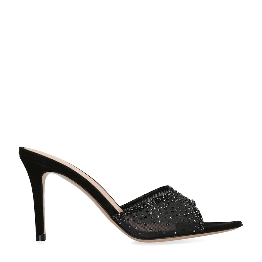 Gianvito Rossi Black Suede Embellished Rania Mules 85