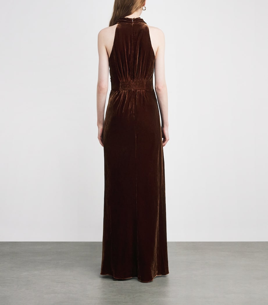 ME+EM Brown Velvet Draped Maxi Dress