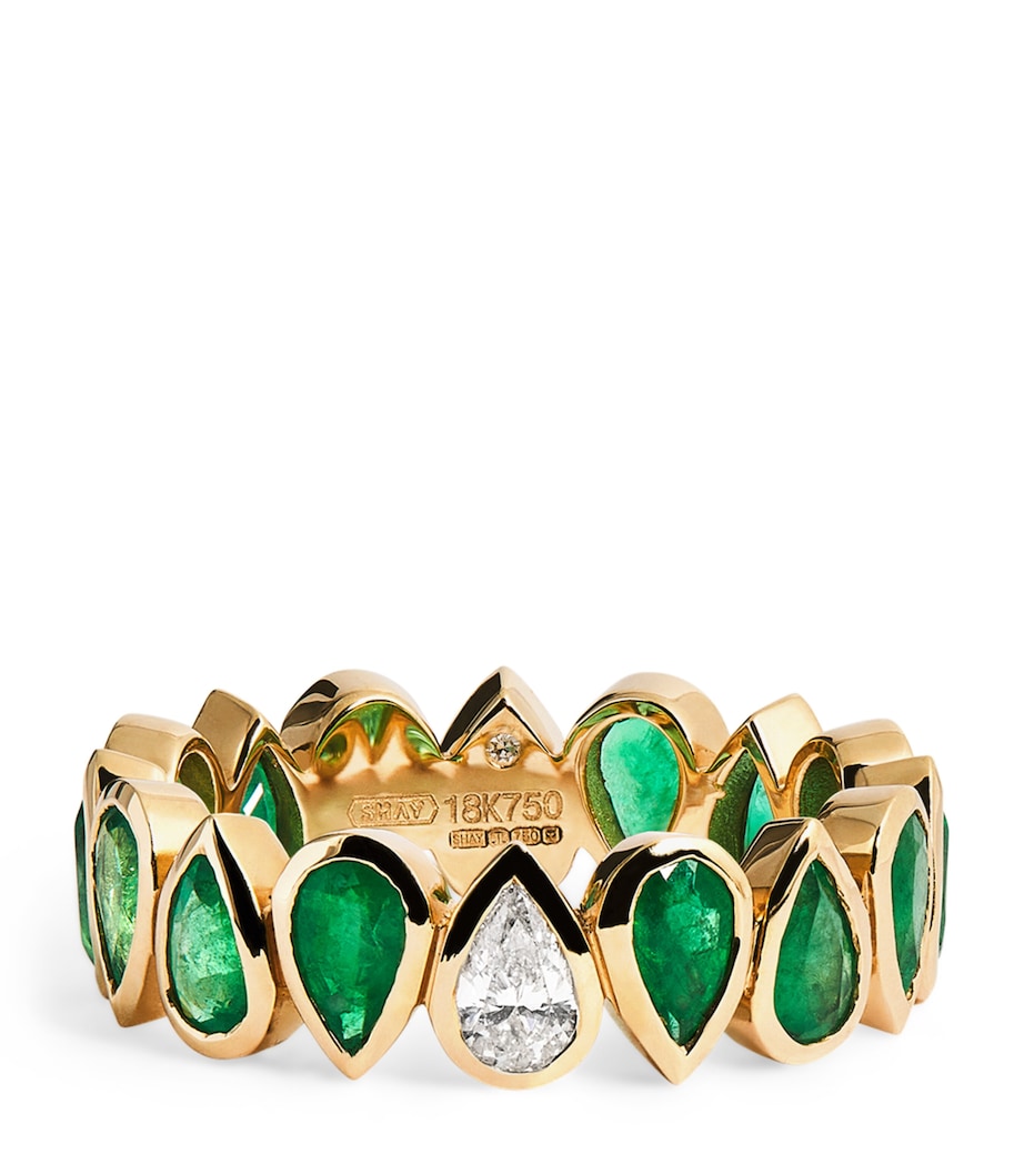 Yellow Gold, Diamond and Emerald Eternity Ring