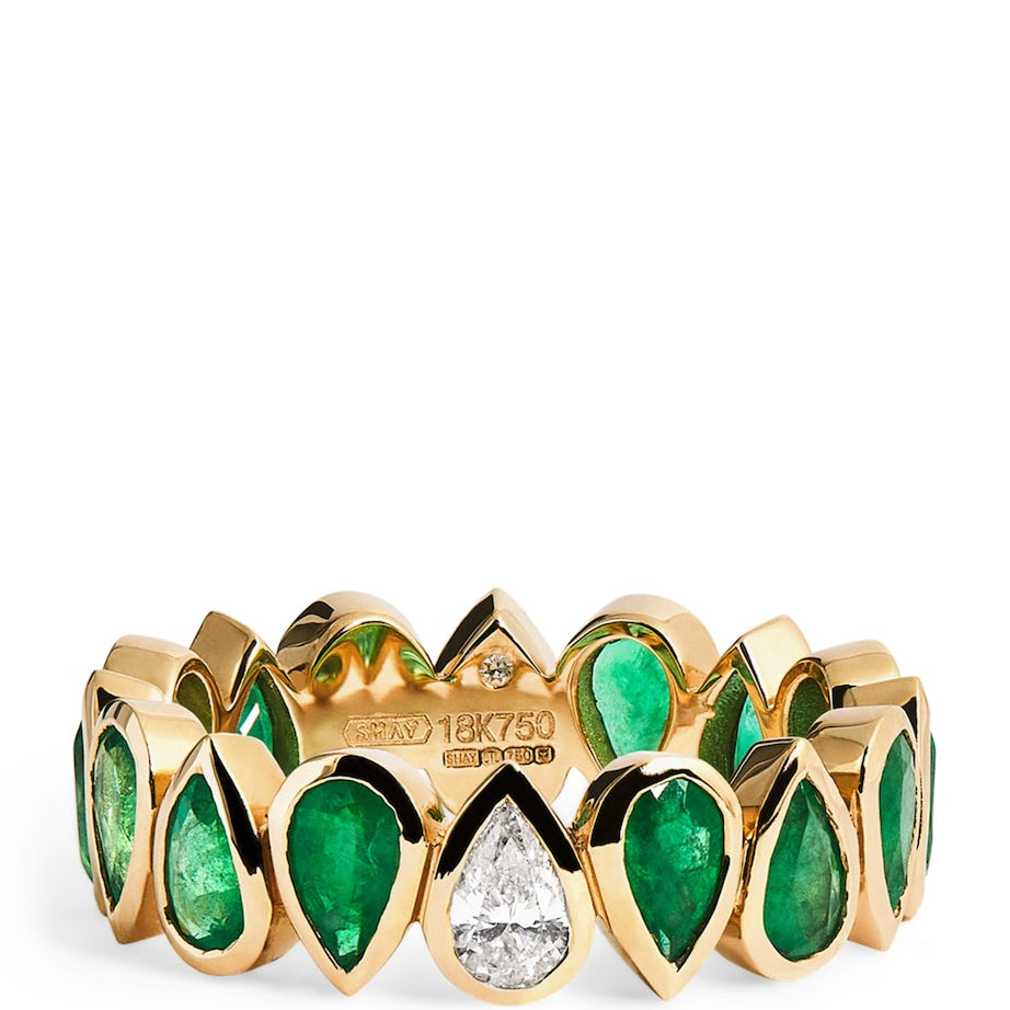 Yellow Gold, Diamond and Emerald Eternity Ring