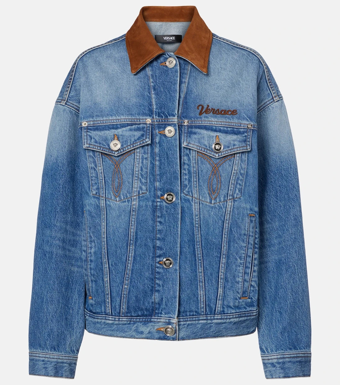 Versace - Trucker suede-trimmed denim jacket
