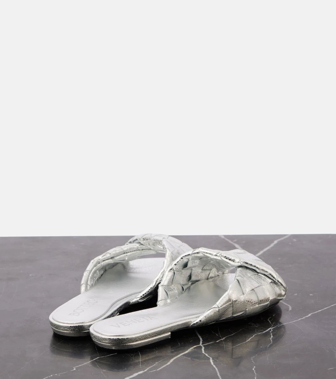 Bottega Veneta - Blink Intrecciato metallic leather mules