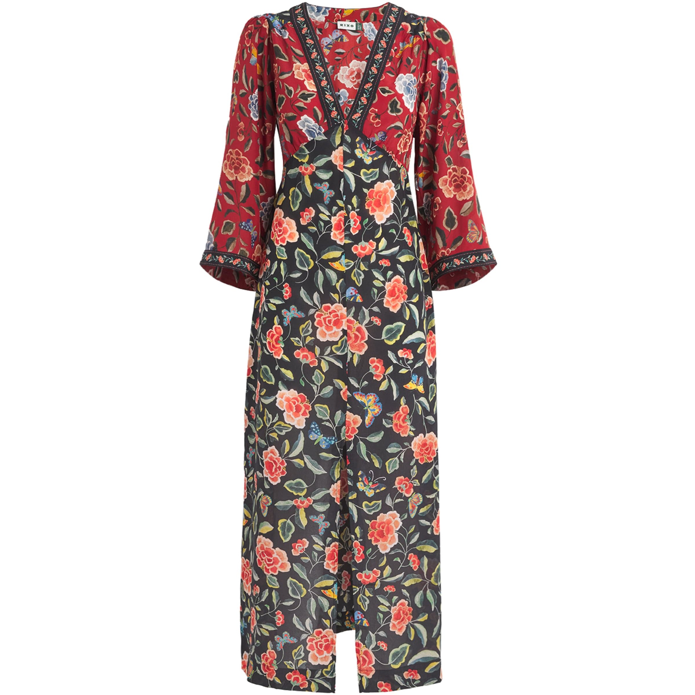 Rixo Black Silk Dahlia Maxi Dress