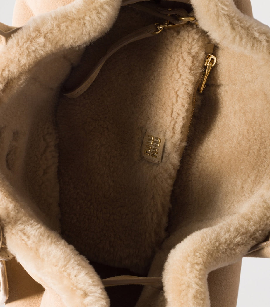 Suede-Shearling Aventure Shoulder Bag