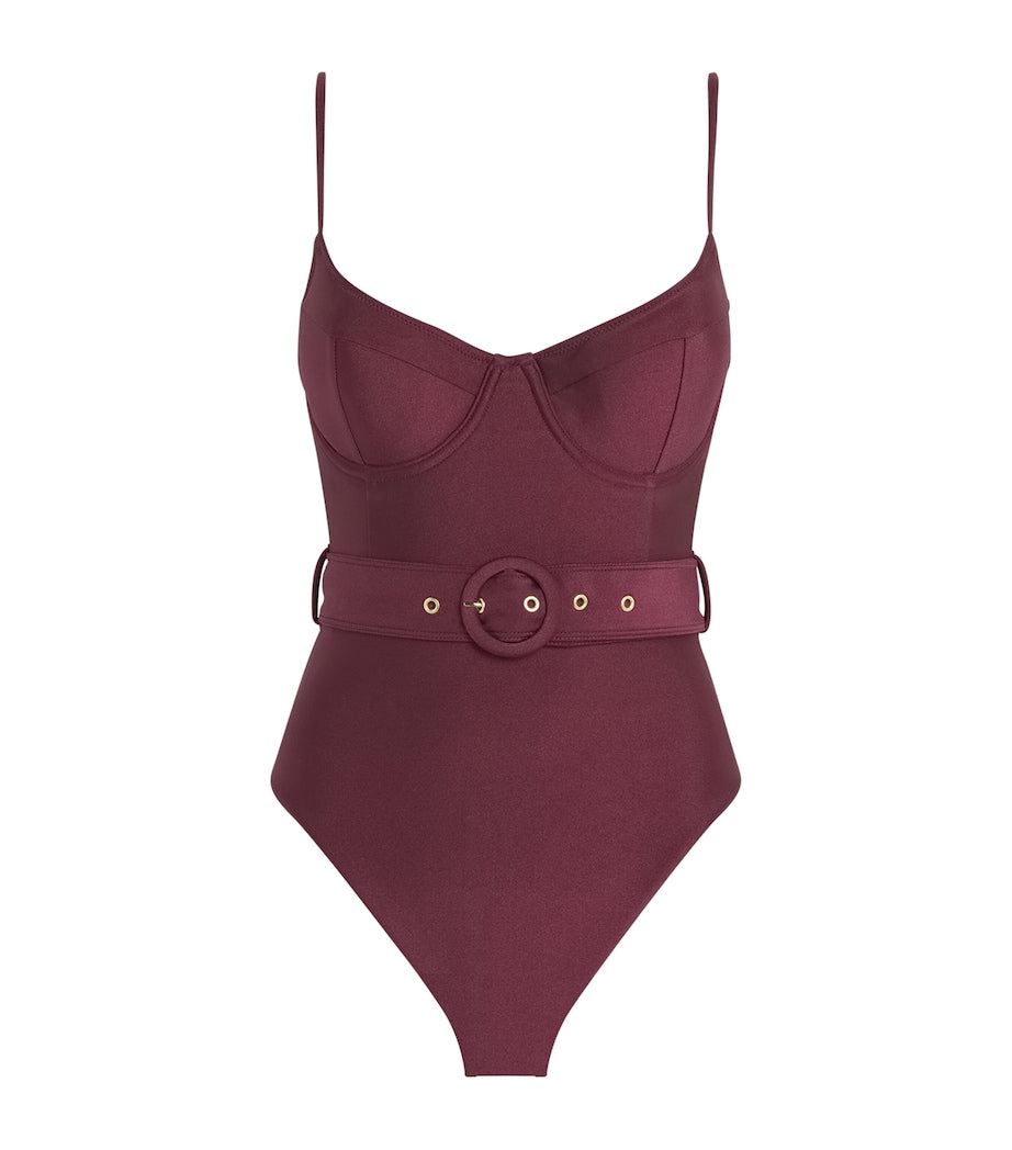 Simkhai Burgundy Underwired Belted Noa Swimsuit