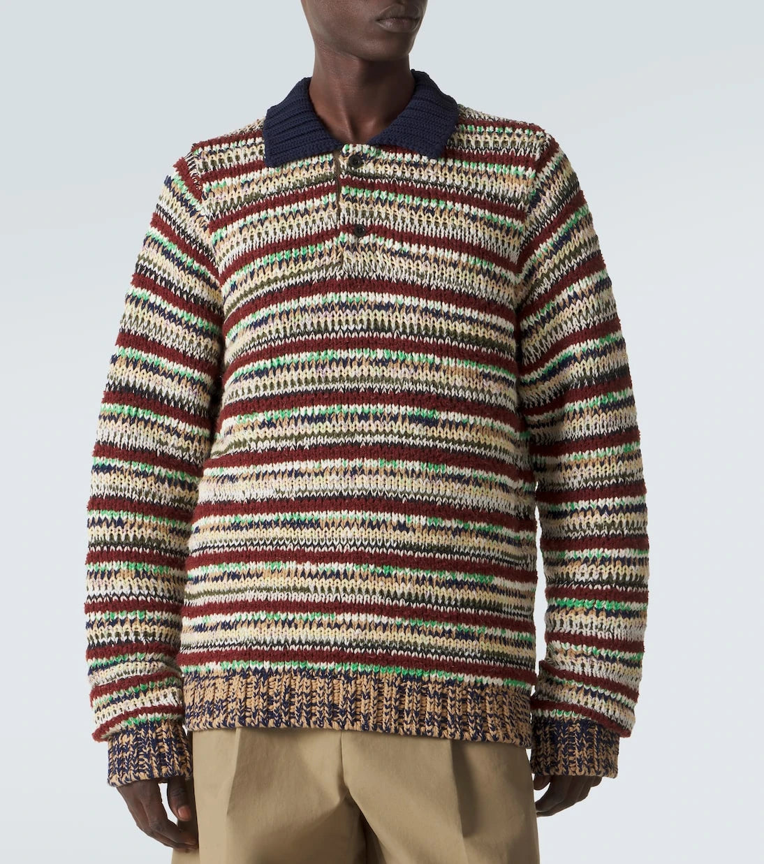 Sacai - Striped cotton-blend polo sweater