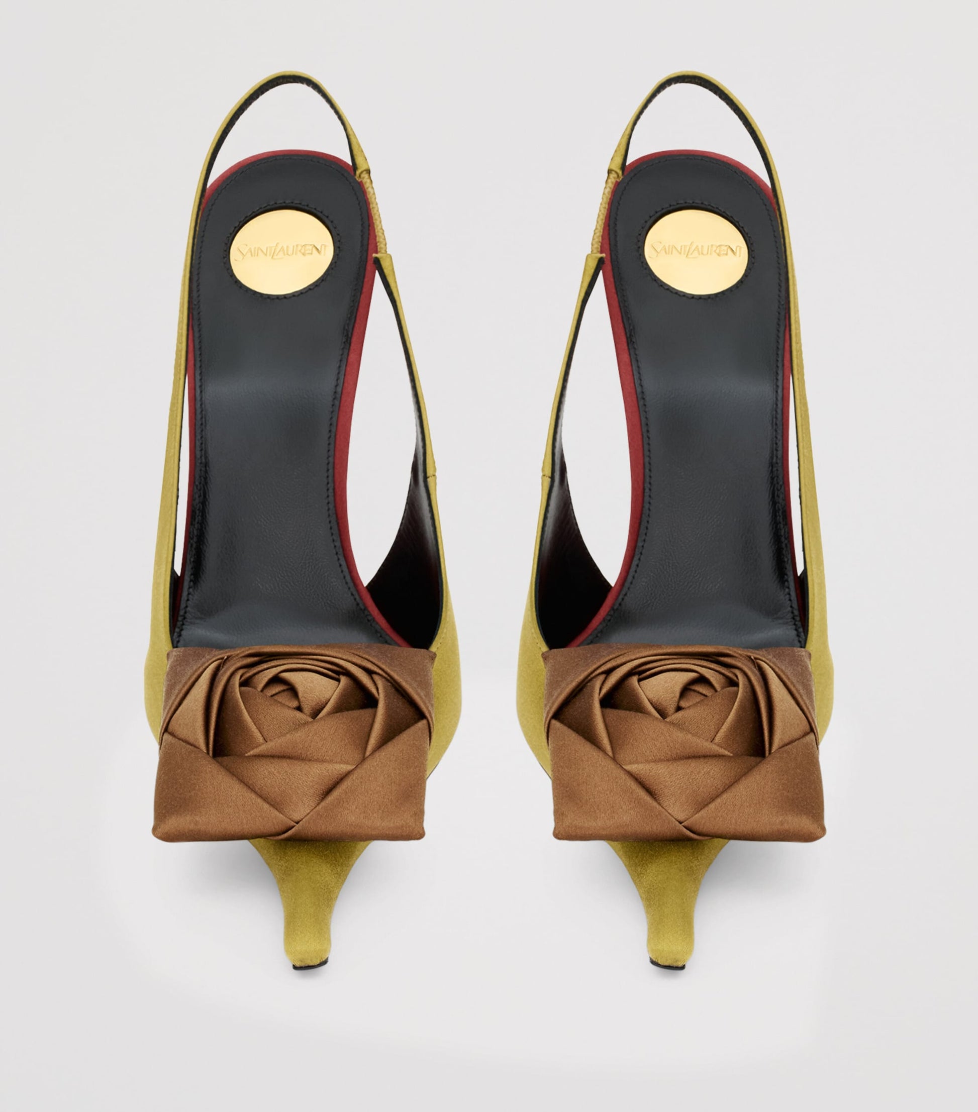 Saint Laurent Brown Satin Embellished Amalia Slingback Pumps 110