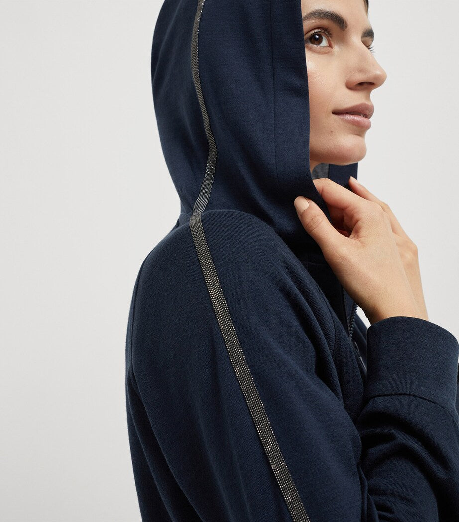 Brunello Cucinelli Blue Cotton-Blend Two-Way Zip Hoodie