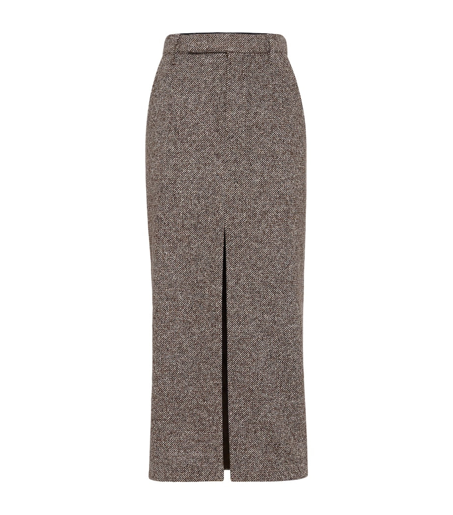 Brunello Cucinelli Brown Wool-Silk Mélange Pencil Skirt
