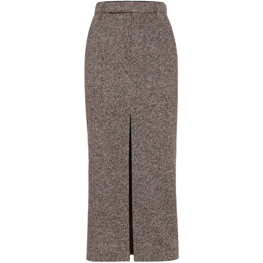 Brunello Cucinelli Brown Wool-Silk Mélange Pencil Skirt