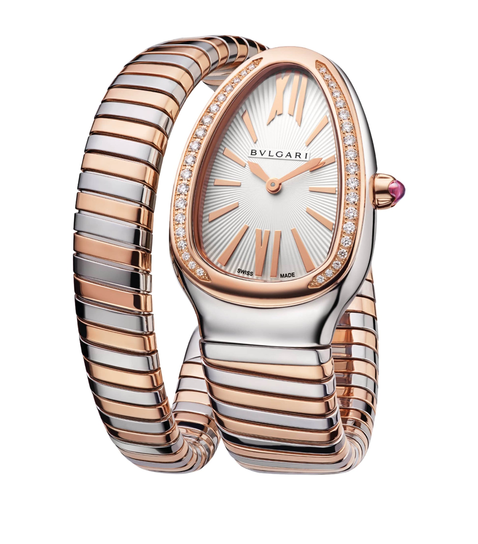 Rose Gold, Stainless Steel, Diamond and Rubellite Serpenti Tubogas Watch 35mm